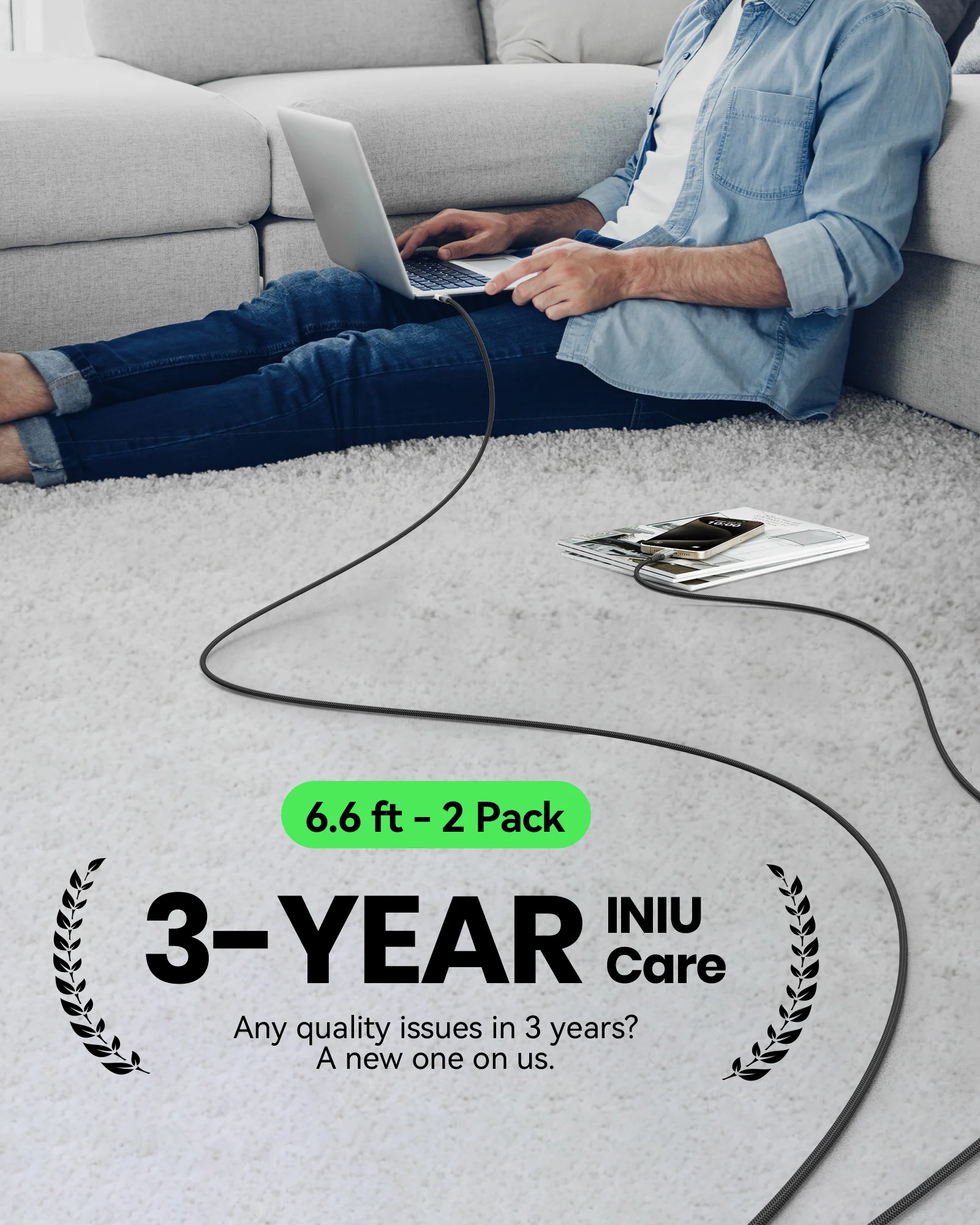 INIU D5CC USB C to C Cable 100W (6.6ft, 2-Pack) - Image 7