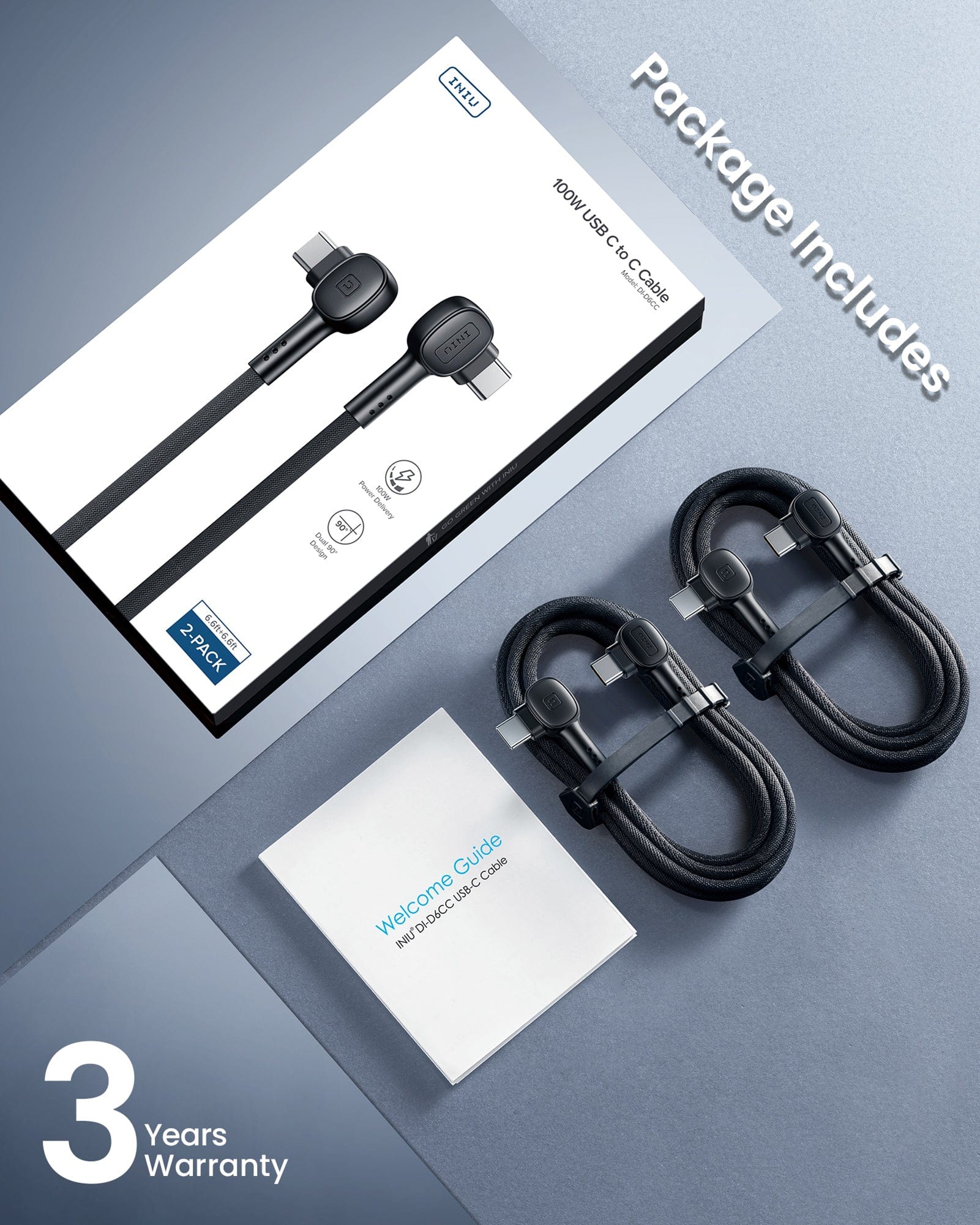 INIU D6CC 90° Design USB C Cable 100W (6.6ft, 2-Pack) - Image 7