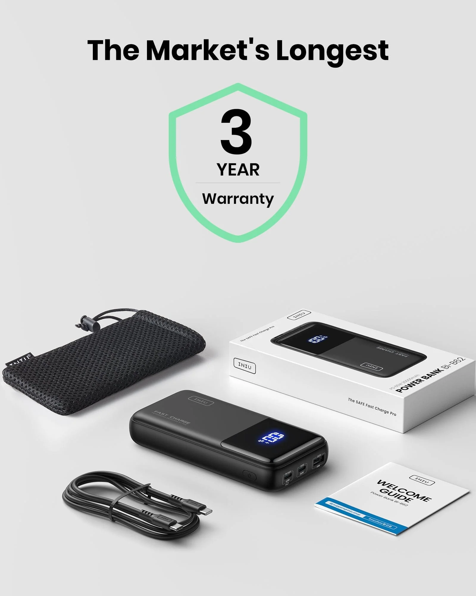 INIU B62 Power Bank,20000mAh 65W USB C Laptop Portable Charger, PD QC Fast Charging 3-Output for iphone,ipad.etc - Image 7