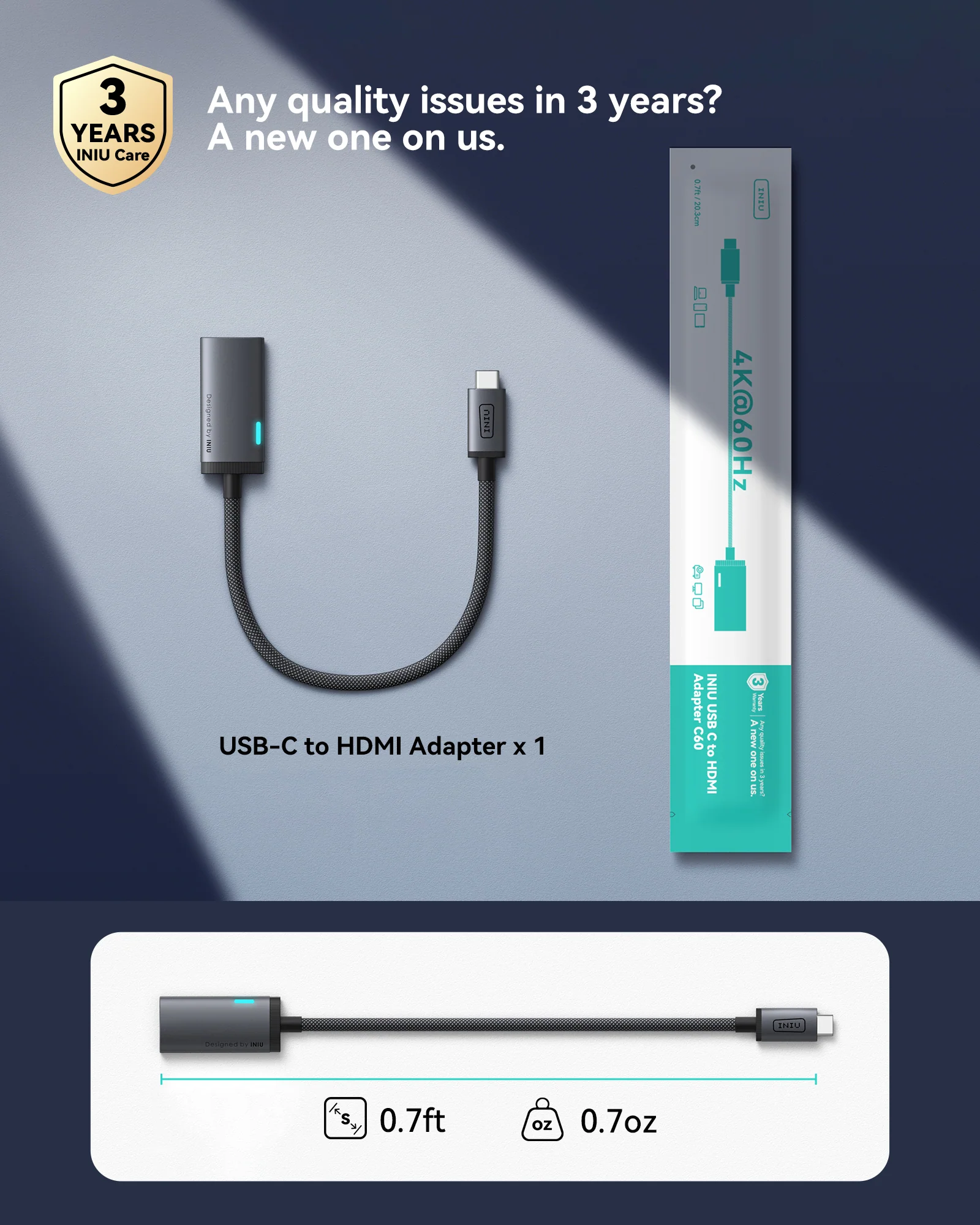 INIU C60 USB-C to HDMI Adapter 4K 60Hz for iPhone & MacBook - Image 7