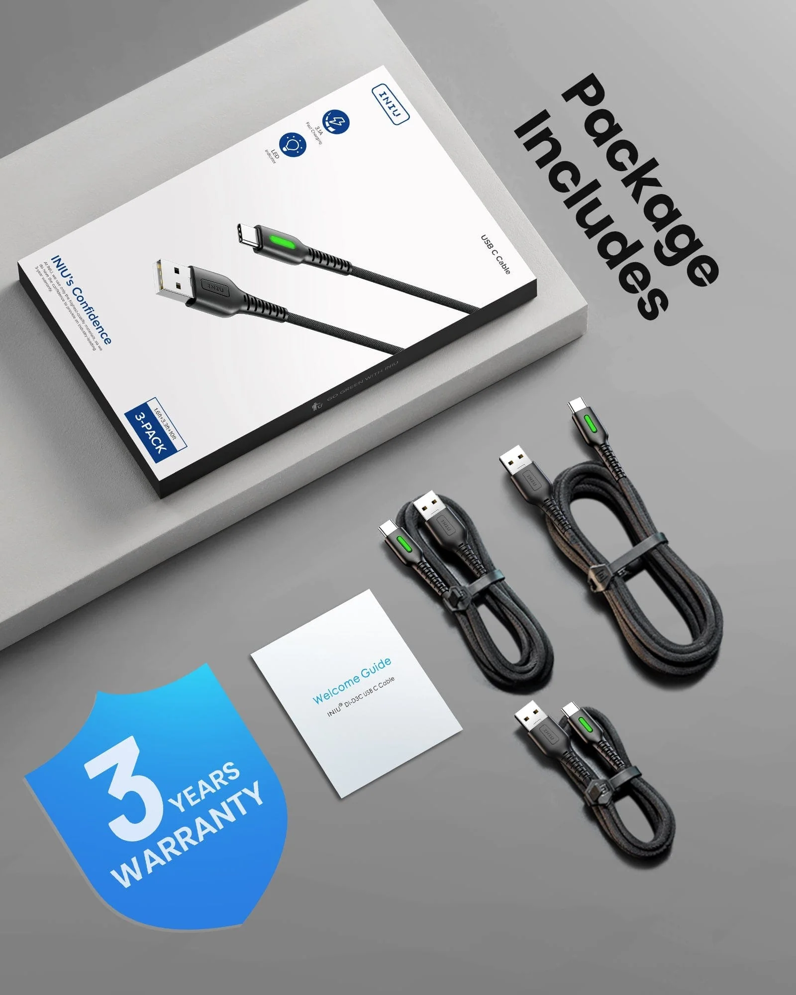INIU D3C Anti-Rupture USB C Cable (1.6+3.3+10ft, 3-Pack),Compatible with iPhone 14 13 12 Pro Samsung S21 Google LG iPad Tablet, etc. - Image 7