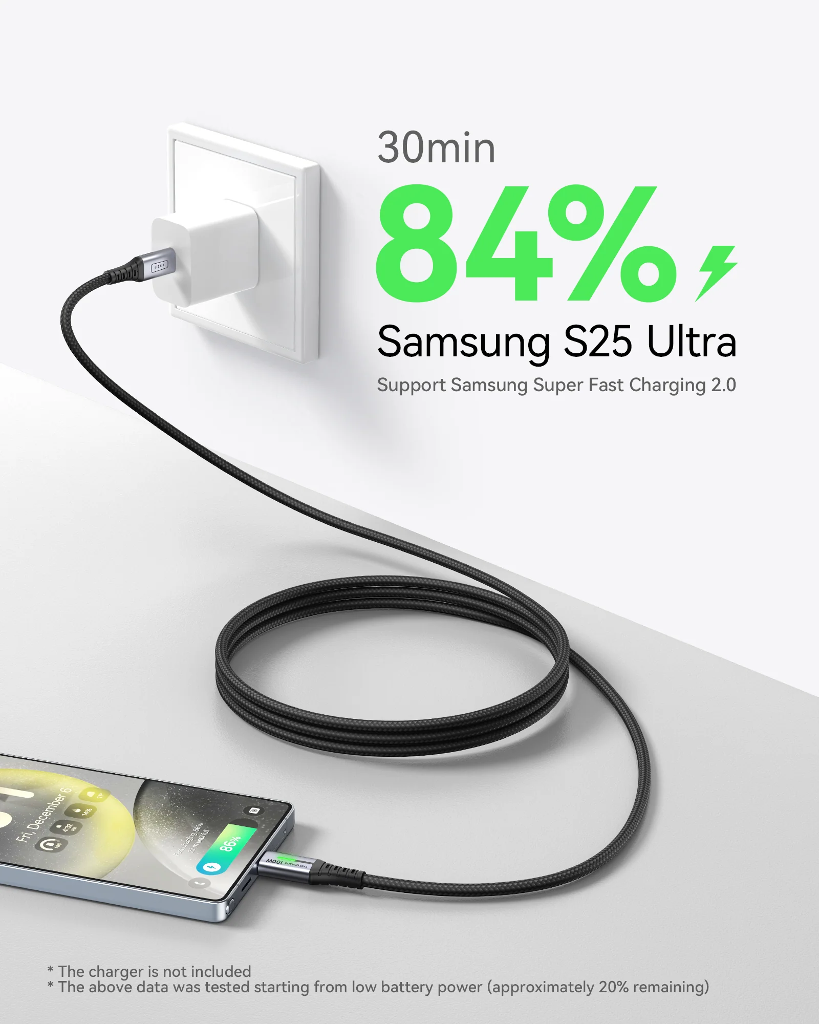 INIU D5CC USB C to C Cable 100W (6.6ft, 2-Pack) - Image 3