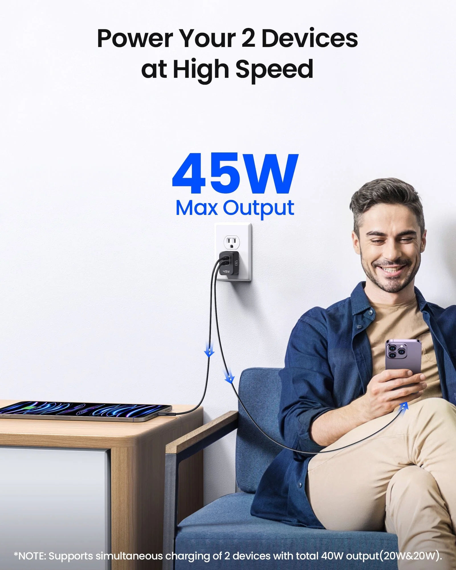 INIU I622 USB C Charger 45W, GaN PD Dual Port Type C Charger Fast Charging Block, Foldable USB-C Wall Charger Power Adapter - Image 3