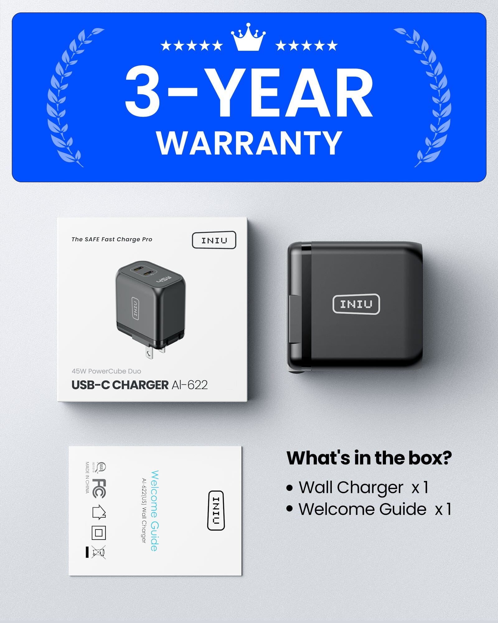 INIU I622 USB C Charger 45W, GaN PD Dual Port Type C Charger Fast Charging Block, Foldable USB-C Wall Charger Power Adapter - Image 8