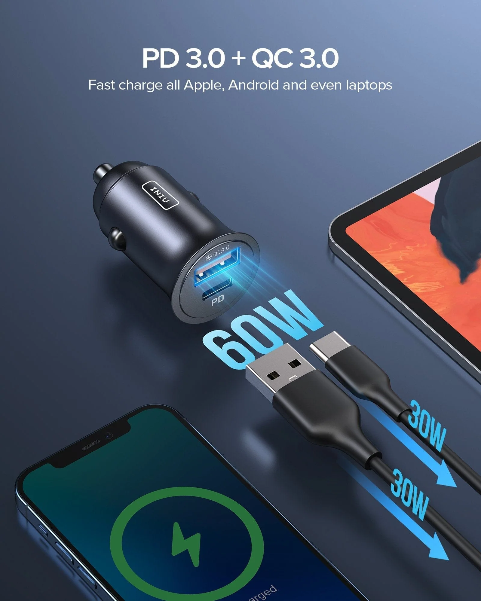 INIU I710 2-Port Fast Car Charger 60W, Compatible with iPhone 14 13 12 Pro Samsung S21 Google LG iPad Tablet, etc. - Image 4