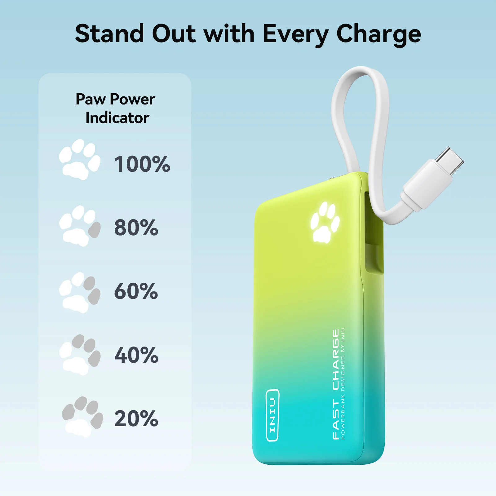 INIU Pawsible P41L Power Bank with Build in Cable Slimmest 45W 10000mAh - Image 7