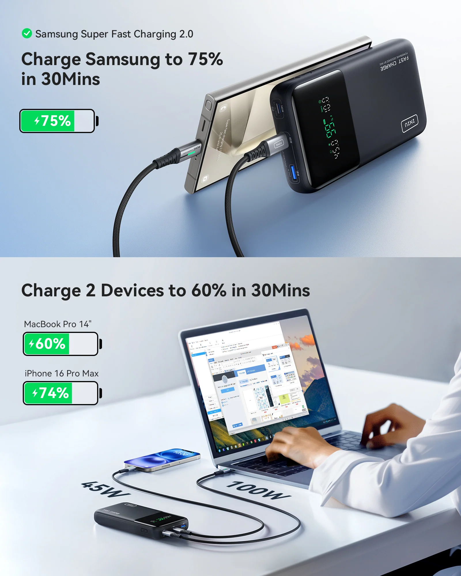INIU Cougar P64 140W Fast Charging Power Bank | 25000mAh - Image 3