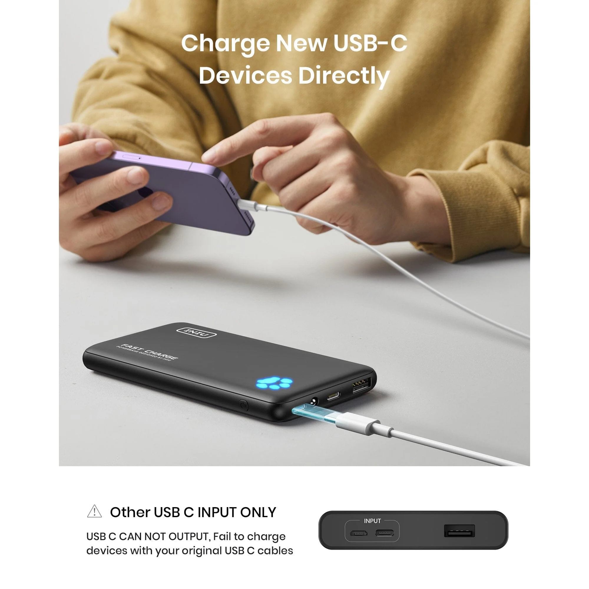 INIU B3 Portable Charger, 20W PD3.0 Fast Charging Slimmest 10000mAh Power Bank, Black - Image 3