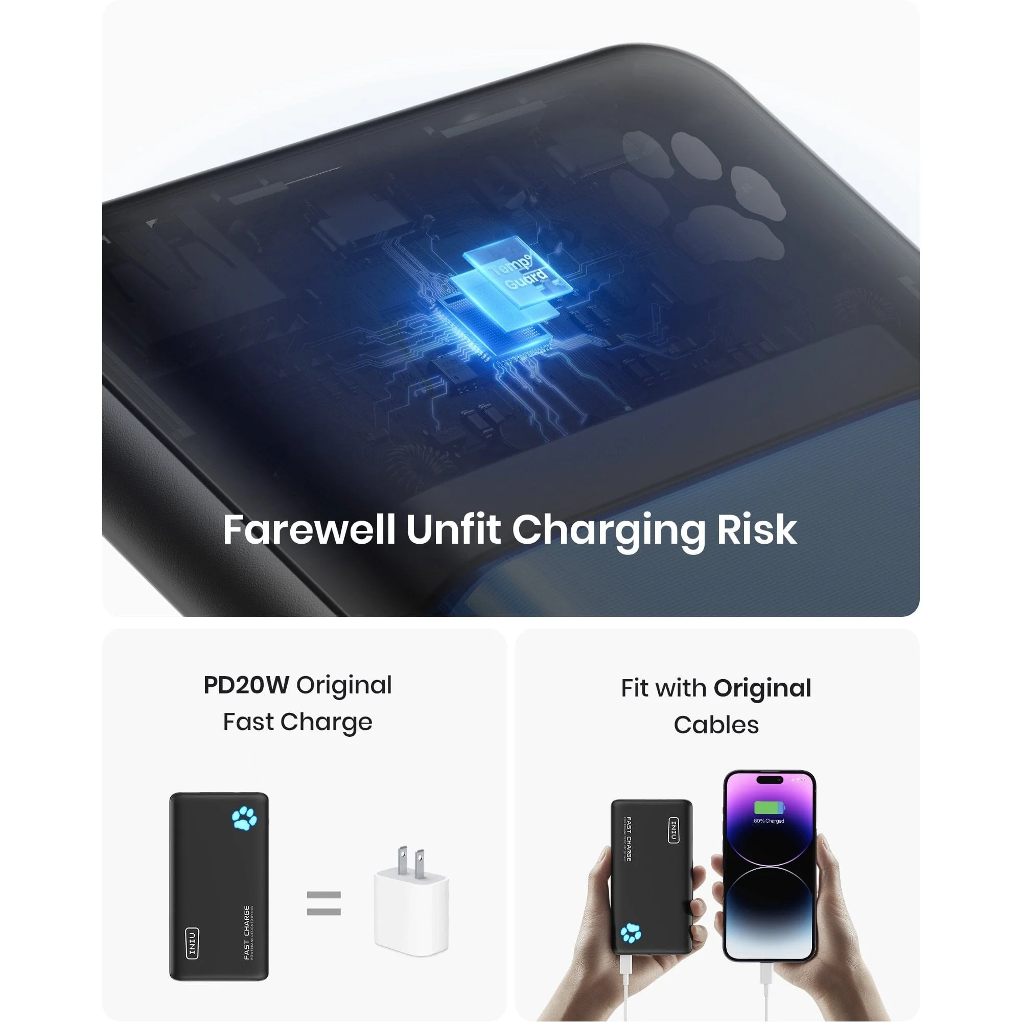 INIU B3 Portable Charger, 20W PD3.0 Fast Charging Slimmest 10000mAh Power Bank, Black - Image 5