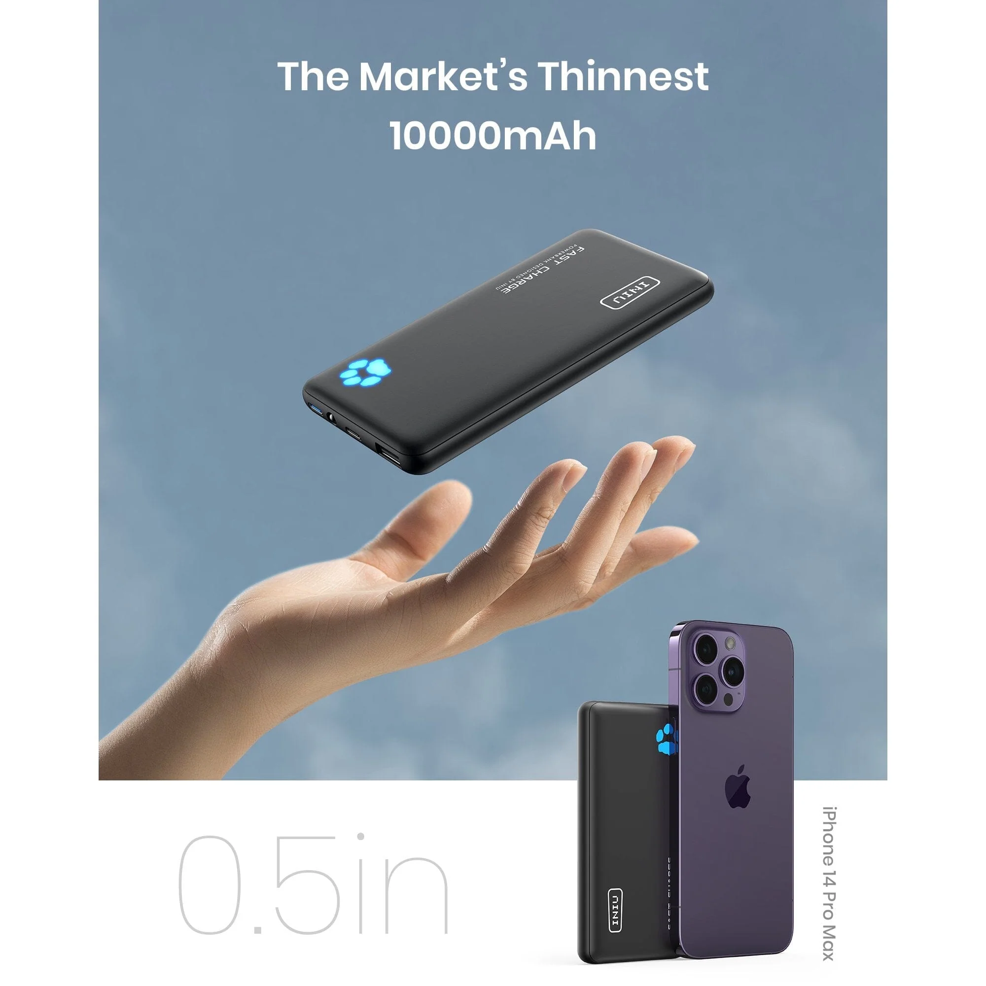 INIU B3 Portable Charger, 20W PD3.0 Fast Charging Slimmest 10000mAh Power Bank, Black - Image 6