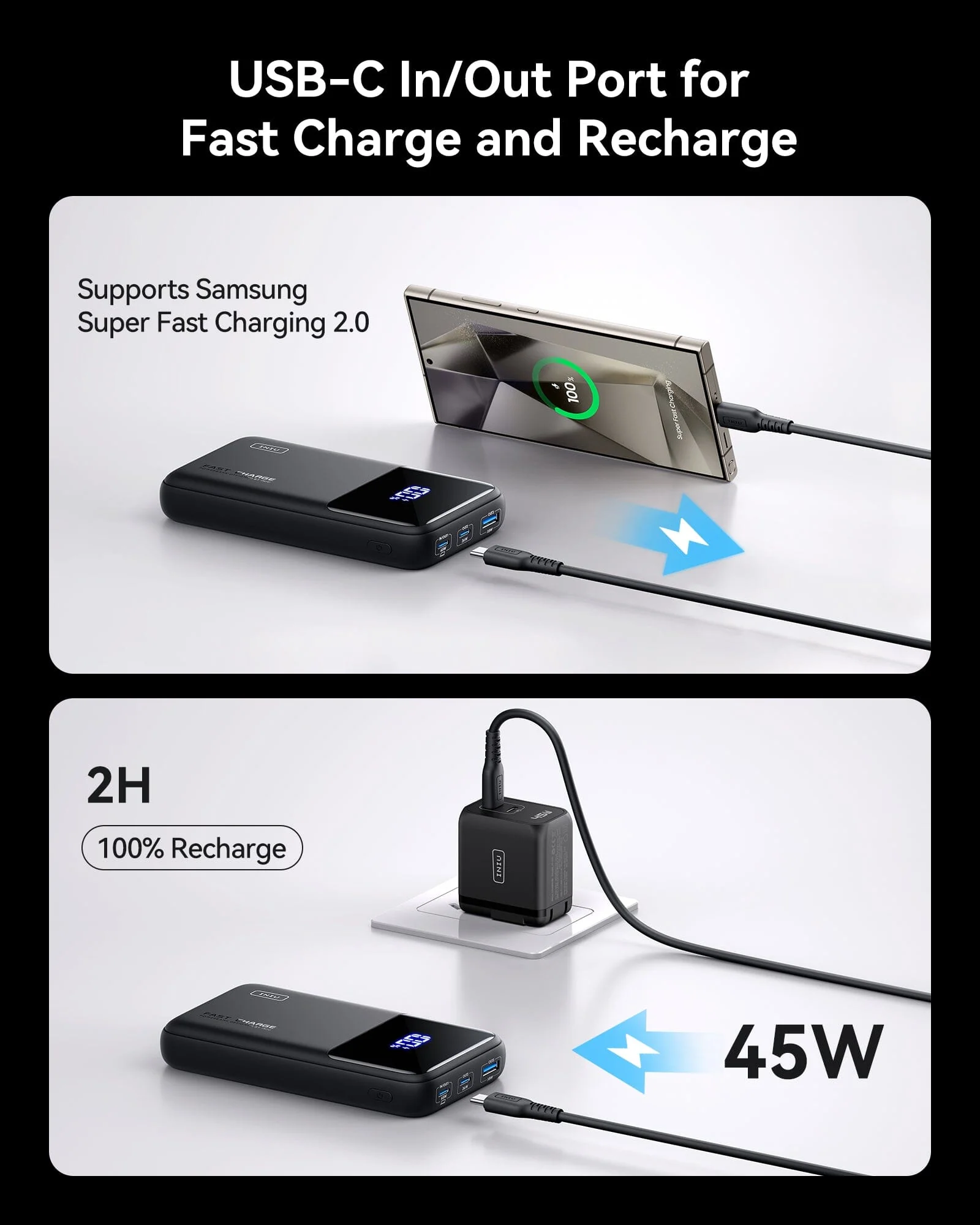 INIU B62 Power Bank,20000mAh 65W USB C Laptop Portable Charger, PD QC Fast Charging 3-Output - Image 5