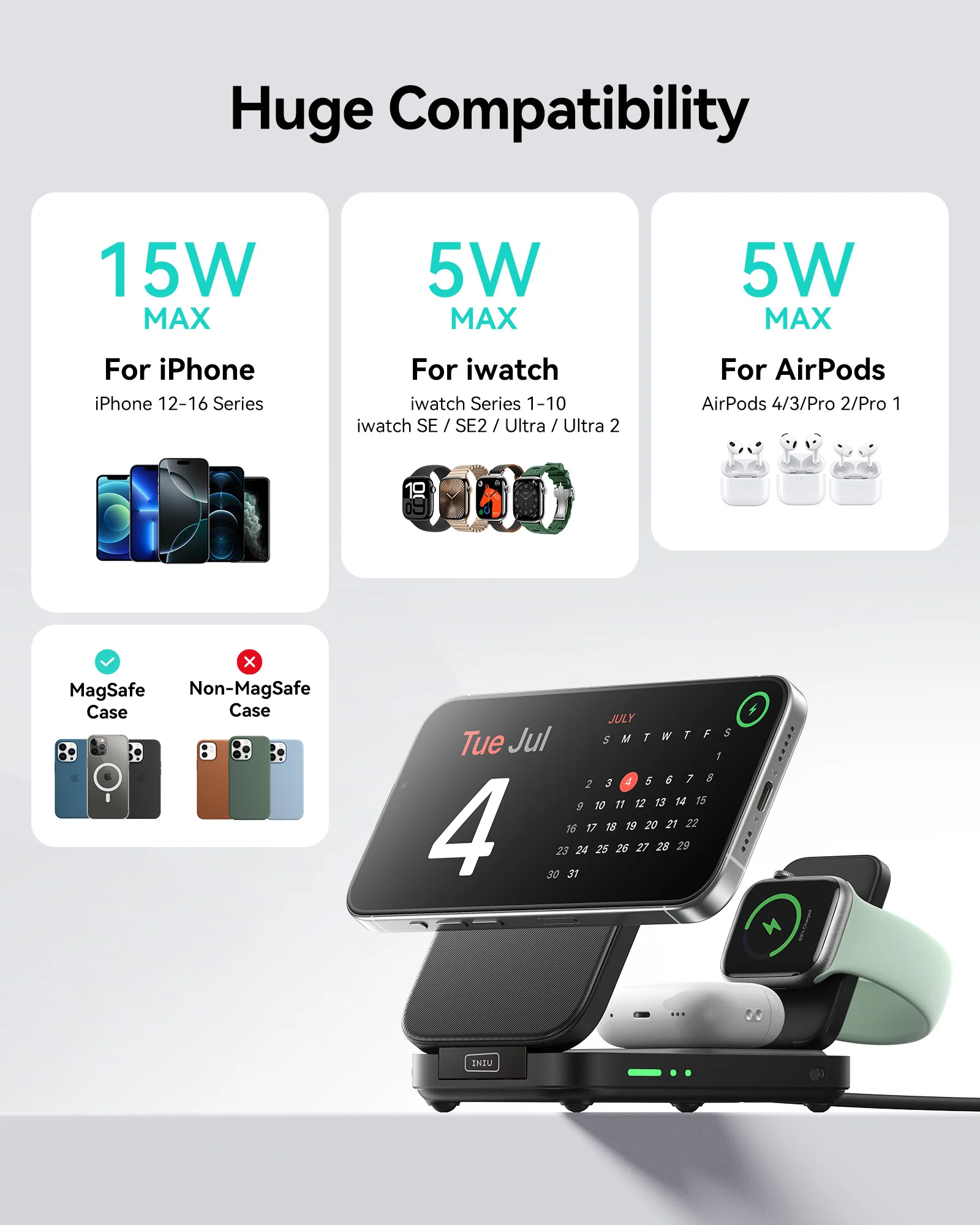 INIU SnapGo W31 Qi2 15W 3 in 1 Magnetic Foldable Wireless Charger - Image 6