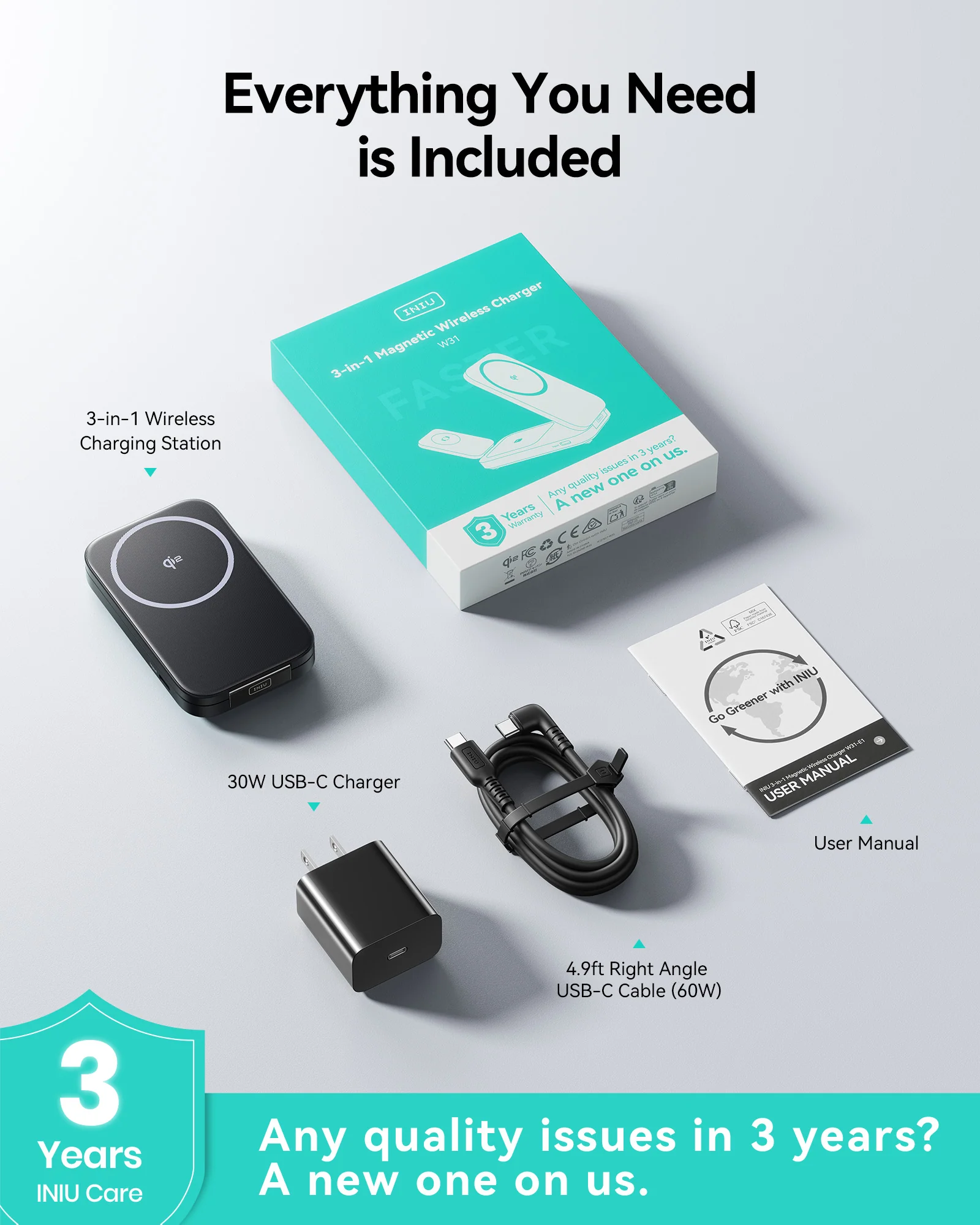 INIU SnapGo W31 Qi2 15W 3 in 1 Magnetic Foldable Wireless Charger - Image 7