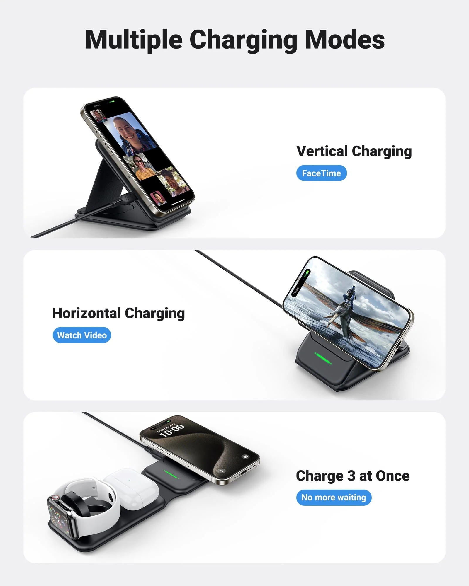 INIU SnapGo WI222 3 in 1 Wireless Charging Pad & Stand, 15W Magnetic Multifunction - Image 4