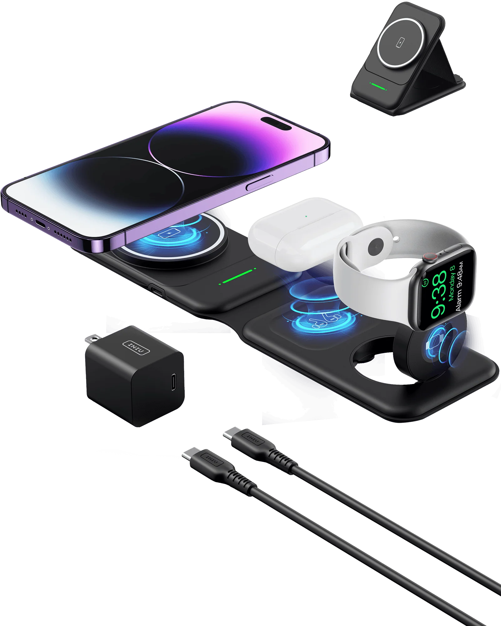 INIU SnapGo WI222 3 in 1 Wireless Charging Pad & Stand, 15W Magnetic Multifunction - Image 8