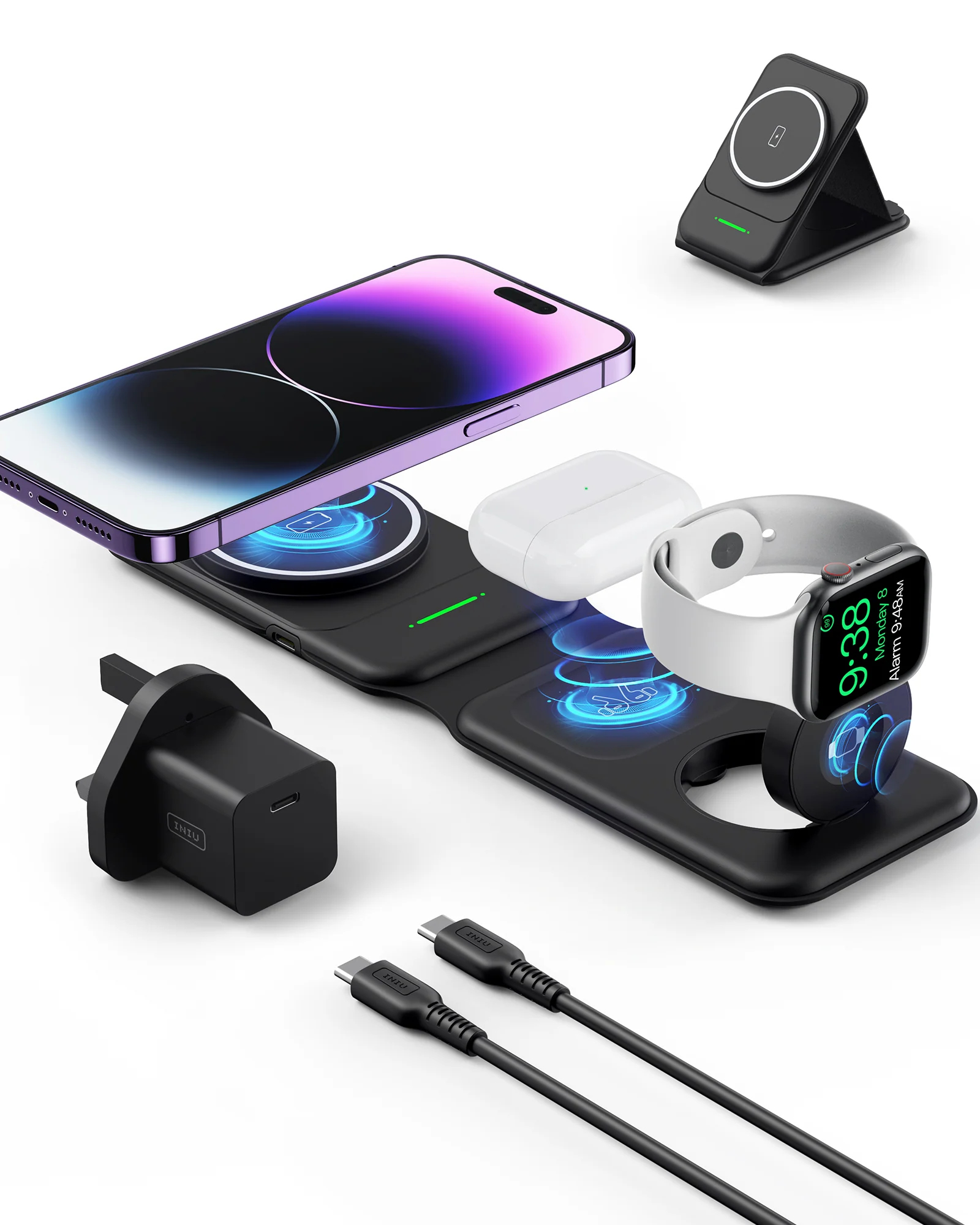 INIU SnapGo WI222 3 in 1 Wireless Charging Pad & Stand, 15W Magnetic Multifunction - Image 9